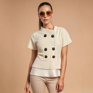 CLASSIQUES ENTIRE White Merino Wool Short Sleeve Coat Women's Layered Jacket Top